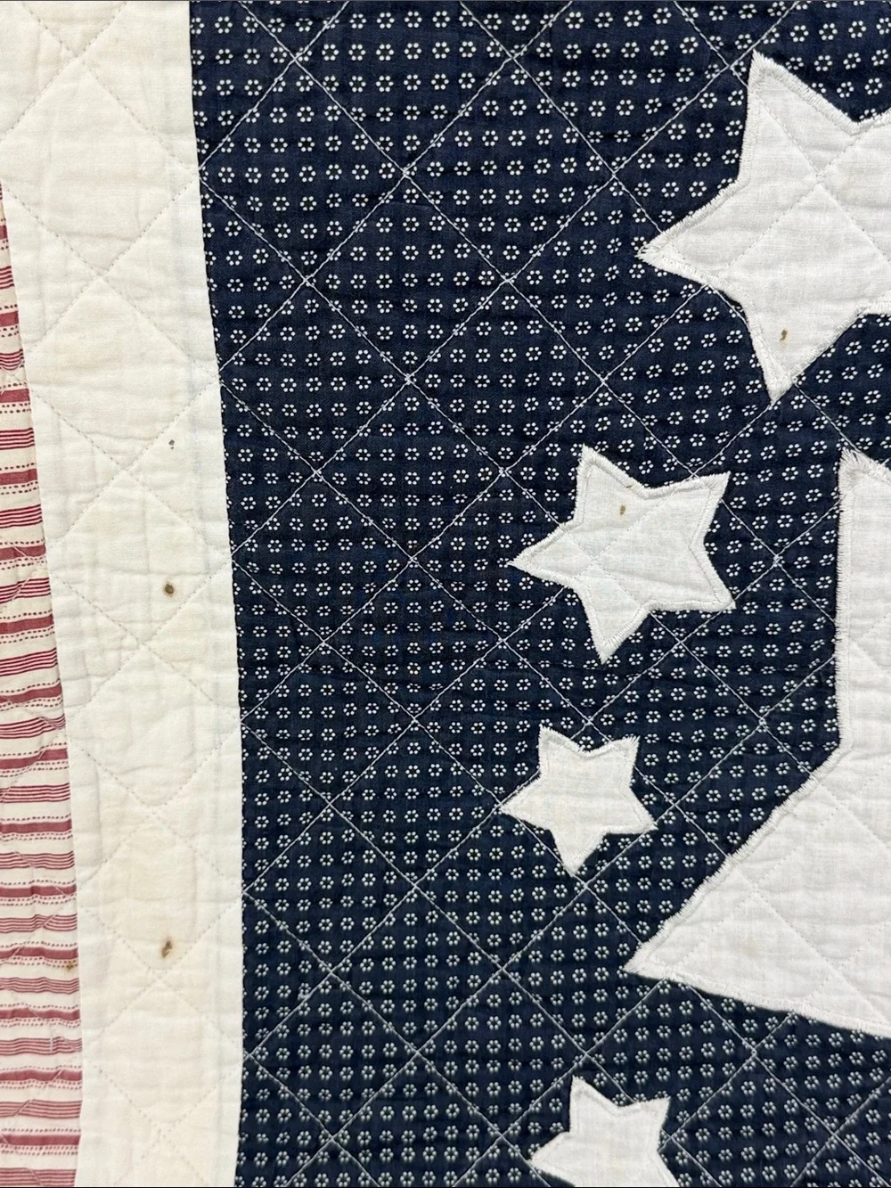 Vintage Patriotic Americana Star Quilt Throw Wall Hanging 58” x 48”
